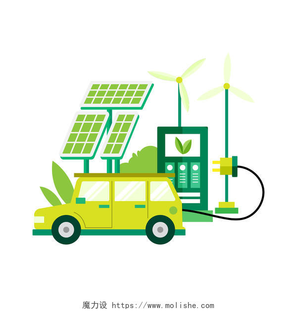 卡通车简约新能源车元素电动车太阳能矢量素材